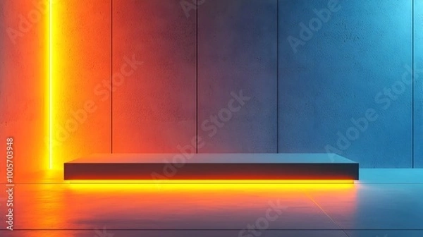 Fototapeta Sleek and Minimal Presentation Platform with Softly Glowing Podium in Modern Office