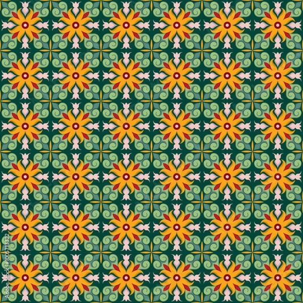 Fototapeta Seamless Azulejo tile. Talavera Pattern. Ceramic tile. Seamless Floral pattern.