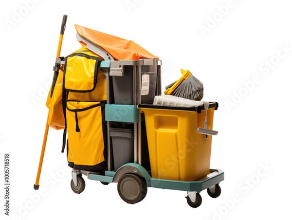 Fototapeta a cleaning cart with mop and buckets