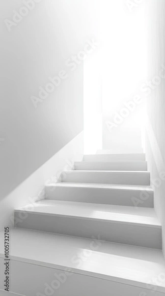 Fototapeta A serene staircase leading to a bright doorway, symbolizing hope and aspiration in a minimalist design.