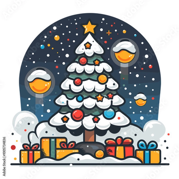 Fototapeta Christmas tree with gift boxes. Merry Christmas and Happy New Year greeting card.