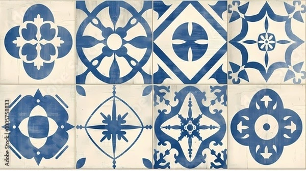 Obraz blue and white set of pattern 
