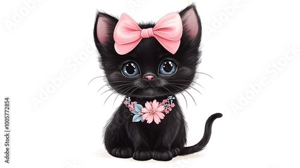 Obraz black cat with a bow