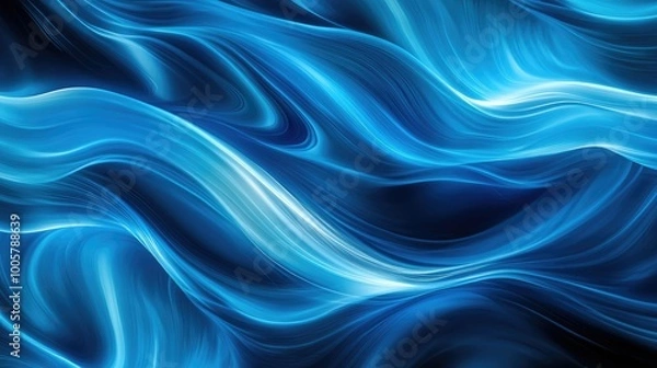 Fototapeta Dynamic blue wave patterns flowing horizontally, forming a vibrant abstract background design