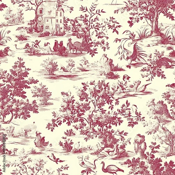 Obraz Elegant Toile de Jouy Seamless Pattern Design