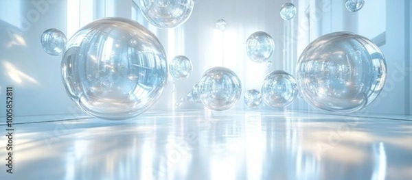 Obraz Floating Spheres in a White Room