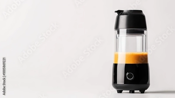 Fototapeta A modern blender with a sleek design, showcasing vibrant orange juice inside. Perfect for kitchen and food photography.