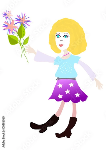 Obraz Young woman with flowers, drawing