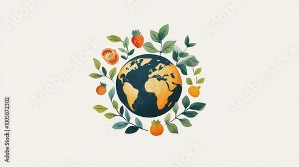 Fototapeta A colorful drawing of a globe with a variety of fruits