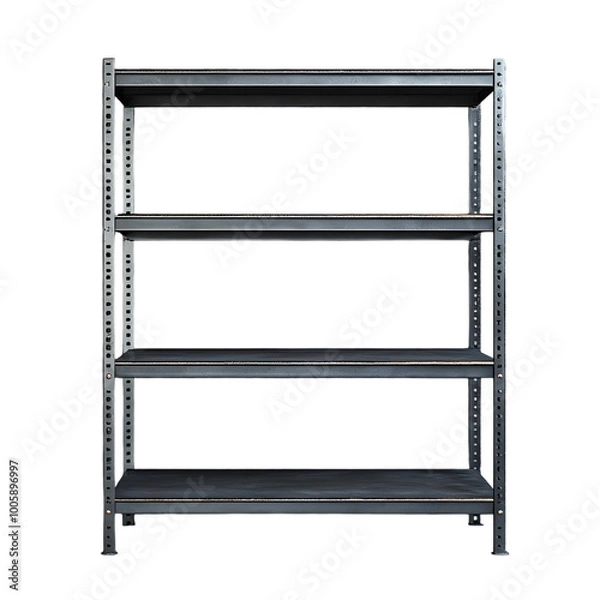 Fototapeta Industrial-style metal shelving unit on transparent background