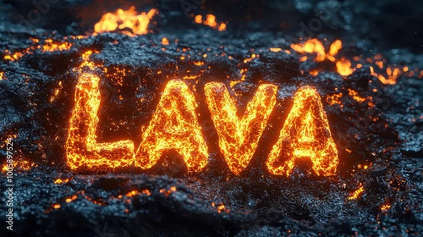 Obraz Create a liquid 3D typography for the word "LAVA," with glowing, molten rock texture