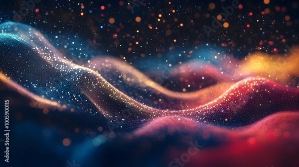 Fototapeta Abstract Wavy Pattern with Glittering Lights and Bokeh Effects