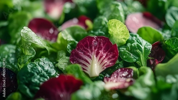 Fototapeta A vibrant collection of leafy greens, showcasing various shades and textures that highlight the diversity of lettuce varieties. 