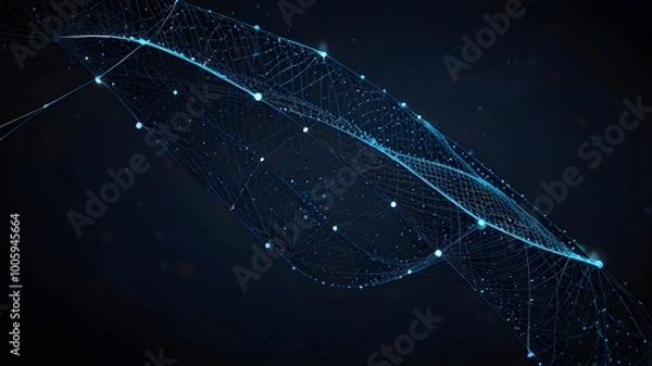 Obraz Power to determine your destiny via education is depicted in this abstract digital artwork of an open graduation cap comprised of luminous lines and dots that is floating above a network grid on a dar