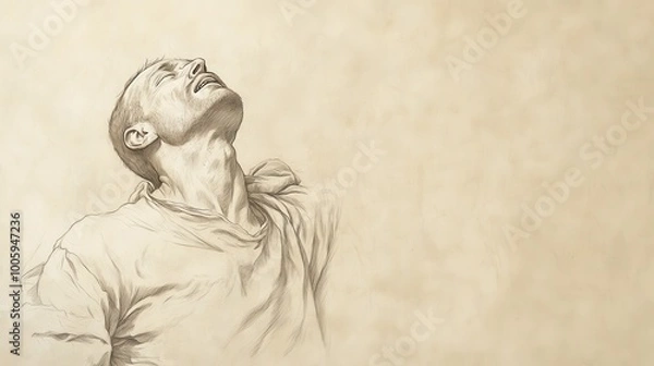 Fototapeta Biblical Scene: Servant Maintains Composure Under Physical Abuse, Symbolizing His Suffering, Beige Background