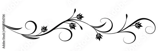 Obraz Floral ornament with leaves and abstract lines. Graceful element for decor and greeting or invitation card design