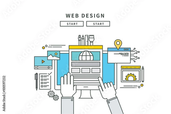 Fototapeta simple line flat design of web design, modern vector illustration