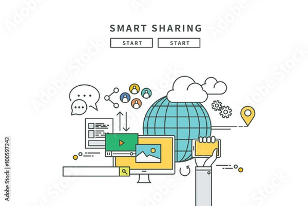 Fototapeta simple line flat design of smart sharing, modern vector illustration