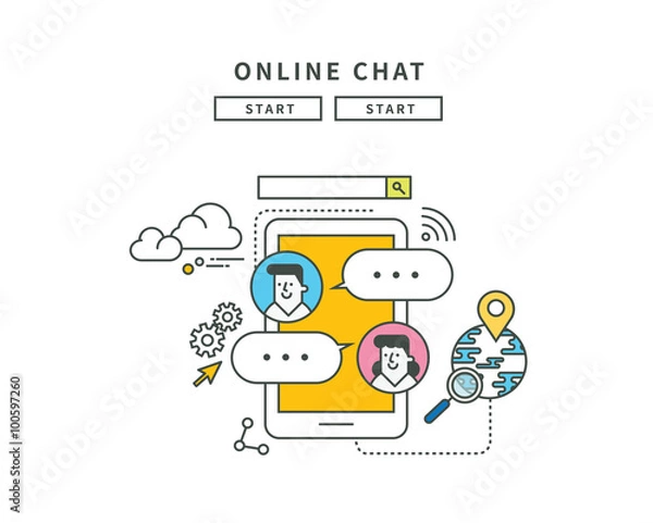 Fototapeta simple line flat design of online chat, modern vector illustration