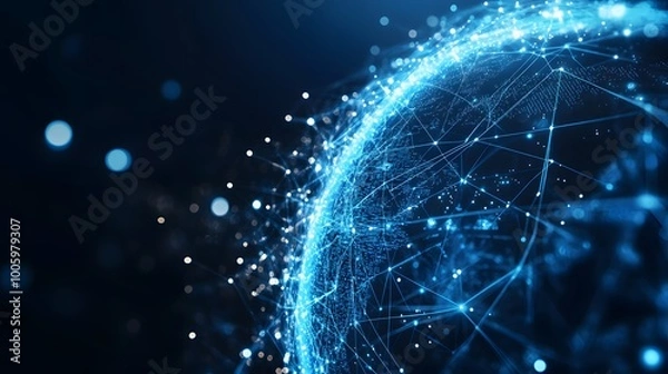 Fototapeta A Blue Network of Lines and Lights Representing a Connected World