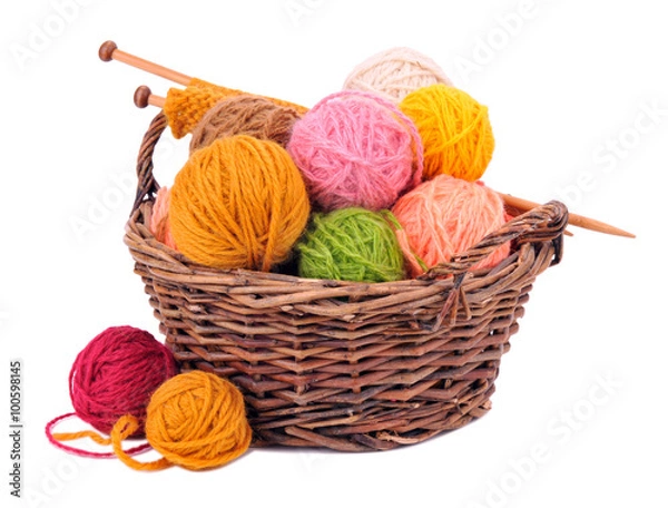 Fototapeta Basket with yarn 