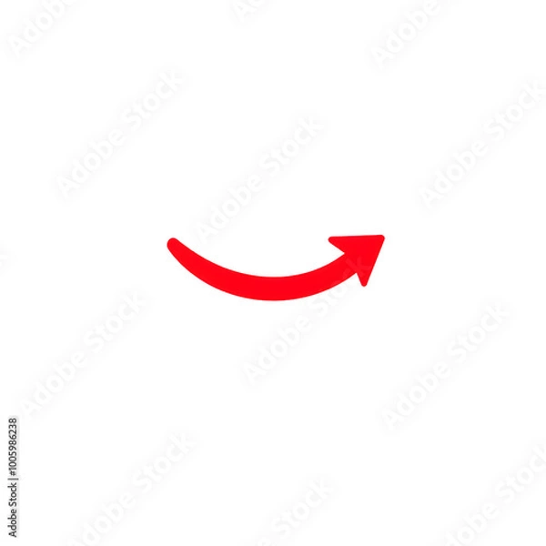 Fototapeta Smoothly curved red arrow pointing up and to the right, isolated on transparent background, Generative AI