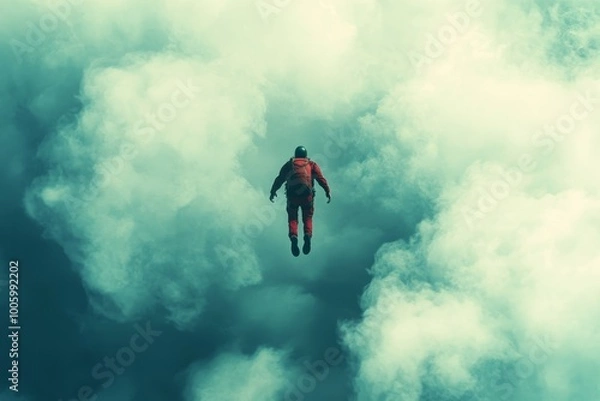 Obraz Skydiver in Free Fall, an exhilarating illustration capturing the thrill of skydiving against a vibrant sky, showcasing dynamic movement and freedom