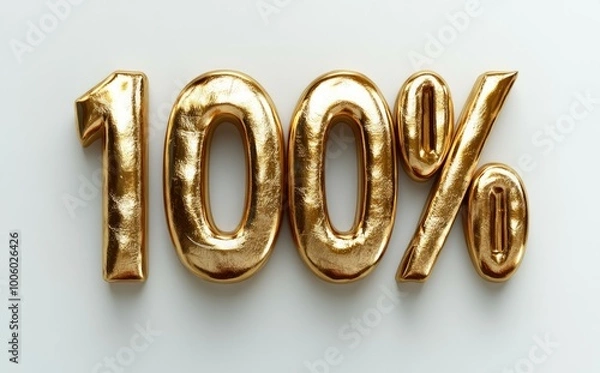 Fototapeta 3D golden text "100%" isolated on a white background, 