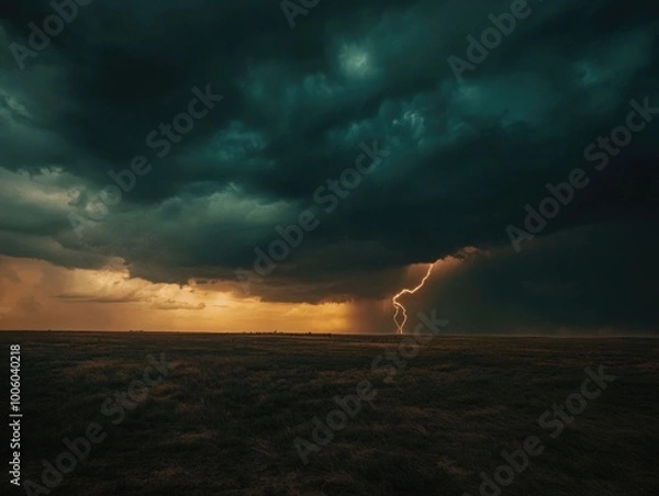 Fototapeta Lightning bolt in open field