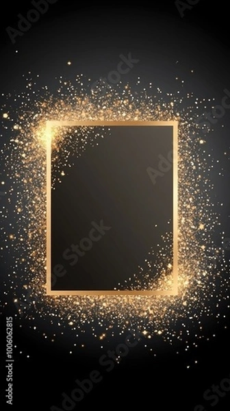 Obraz A luxurious gold glitter frame surrounded by shimmering golden dust against a rich black background, creating an elegant display of opulence