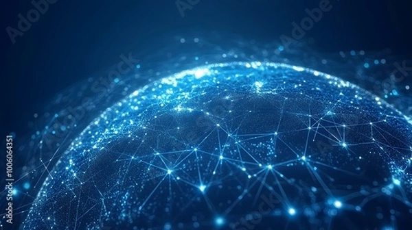 Fototapeta A Blue, Glowing, Digital Globe With Lines and Dots