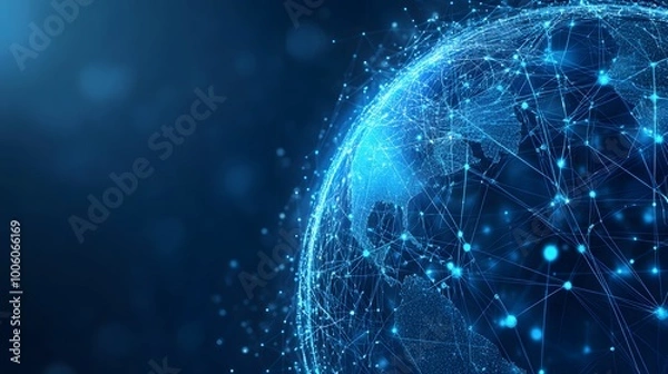 Fototapeta A Digital Globe with Connecting Lines and Glowing Nodes