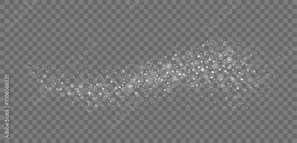 Obraz Snow wave witn many falling snowflakes on transparent background