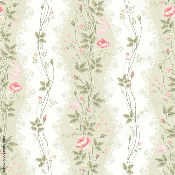Obraz seamless pattern with floral rose borders and lace