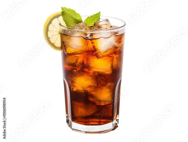 Fototapeta a glass of ice tea with a lemon slice and mint leaf