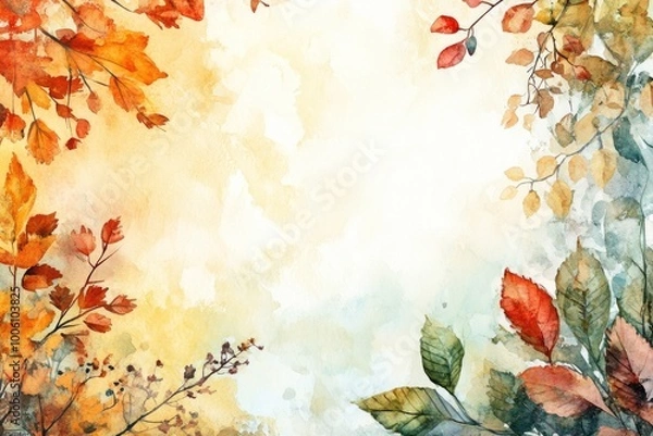 Fototapeta Watercolor Leaves and Branches