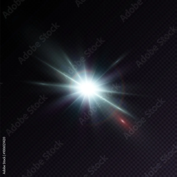 Fototapeta Bright blue light effect. Bright lens flare. Blue glow effect. Starry flares with shimmering highlights. Beautiful shimmering lens flare light effect. Vector 10 EPS	

