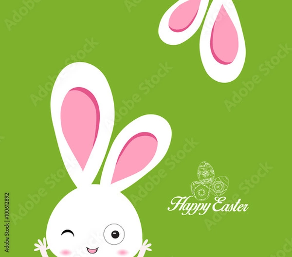 Fototapeta happy easter rabbit and eggs background