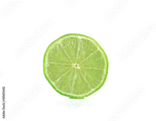 Fototapeta Green lemon slice on white background
