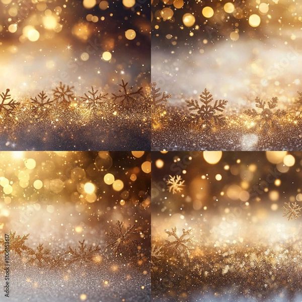 Fototapeta christmas background abstract snowflakes golden gold blured bolls points glitters