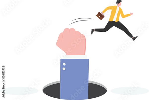 Obraz A big hand hit the businessmen, risk

