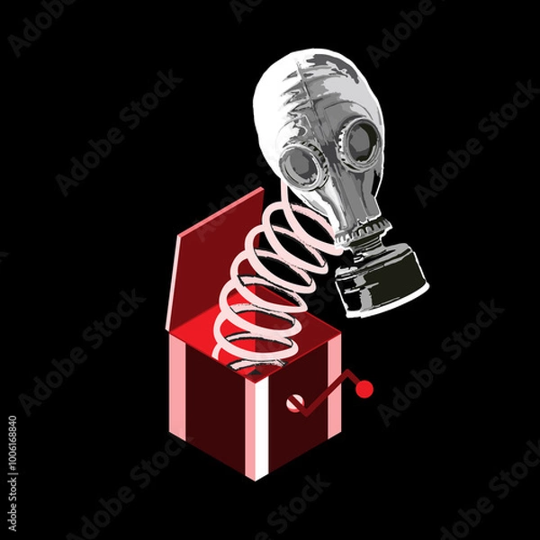 Fototapeta Embrace the unexpected with this unique music box featuring a gas mask jumping out. Jump out with this revolutionary, dark aesthetics retro design!