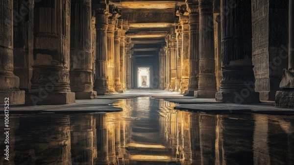 Fototapeta Mirrors of Time Description: A unique fusion of ancient and modern architectural elements in one scene.