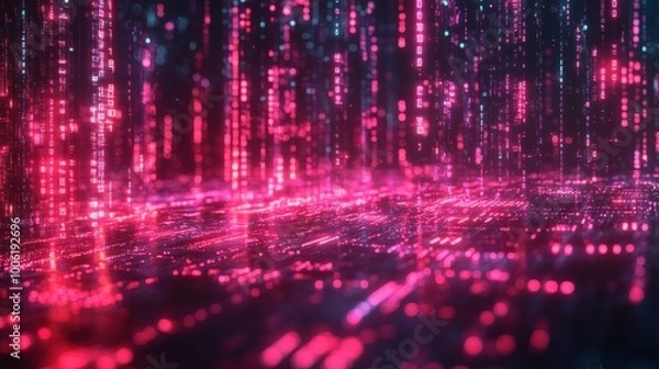 Fototapeta Digital Rain: Abstract Pink and Blue Code