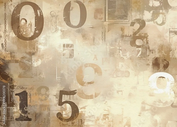 Fototapeta Beige and Gray Aged Distressed Paper Texture with Numbers