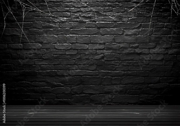 Fototapeta Dark Background with Brick Wall and Spider Webs