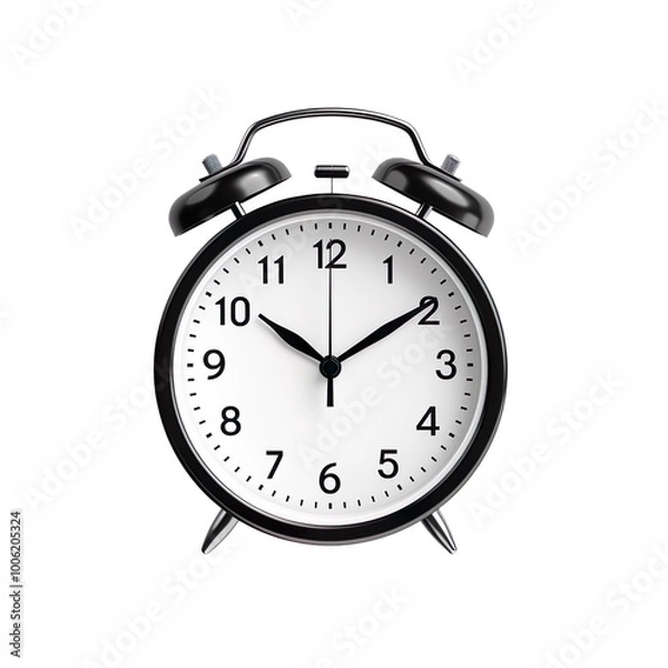 Obraz Analog alarm clock with round black design isolated on transparent background