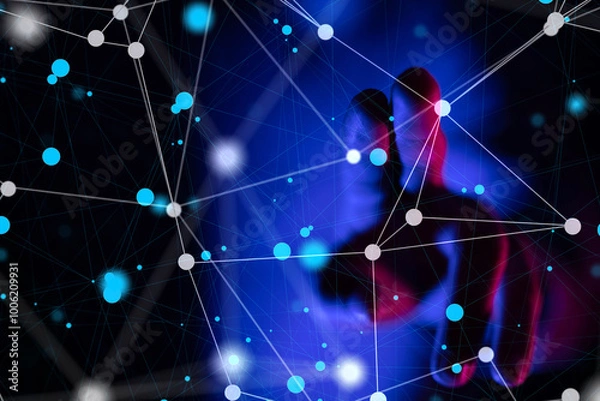 Fototapeta Global network. Blockchain. 3D illustration. Neural networks and artificial intelligence. Abstract