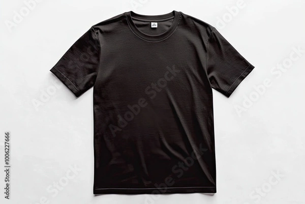 Fototapeta  A plain black t-shirt mockup on a white background, styled with short sleeves and a round neck. Created with Ai 