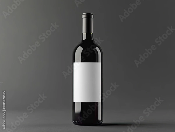 Fototapeta Red wine bottle with a blank white label mockup on a grey background. Created with Ai